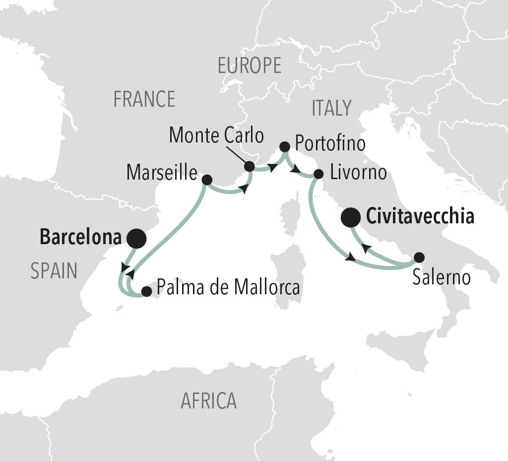 Route map for Barcelona nach Civitavecchia (Rom) voyage