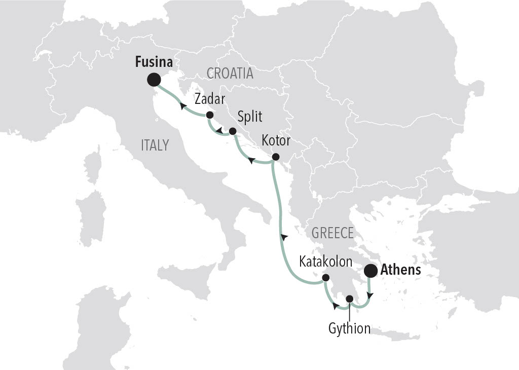 Route map for summer Athen (Pir&auml;us) nach Fusina (Venedig) voyage